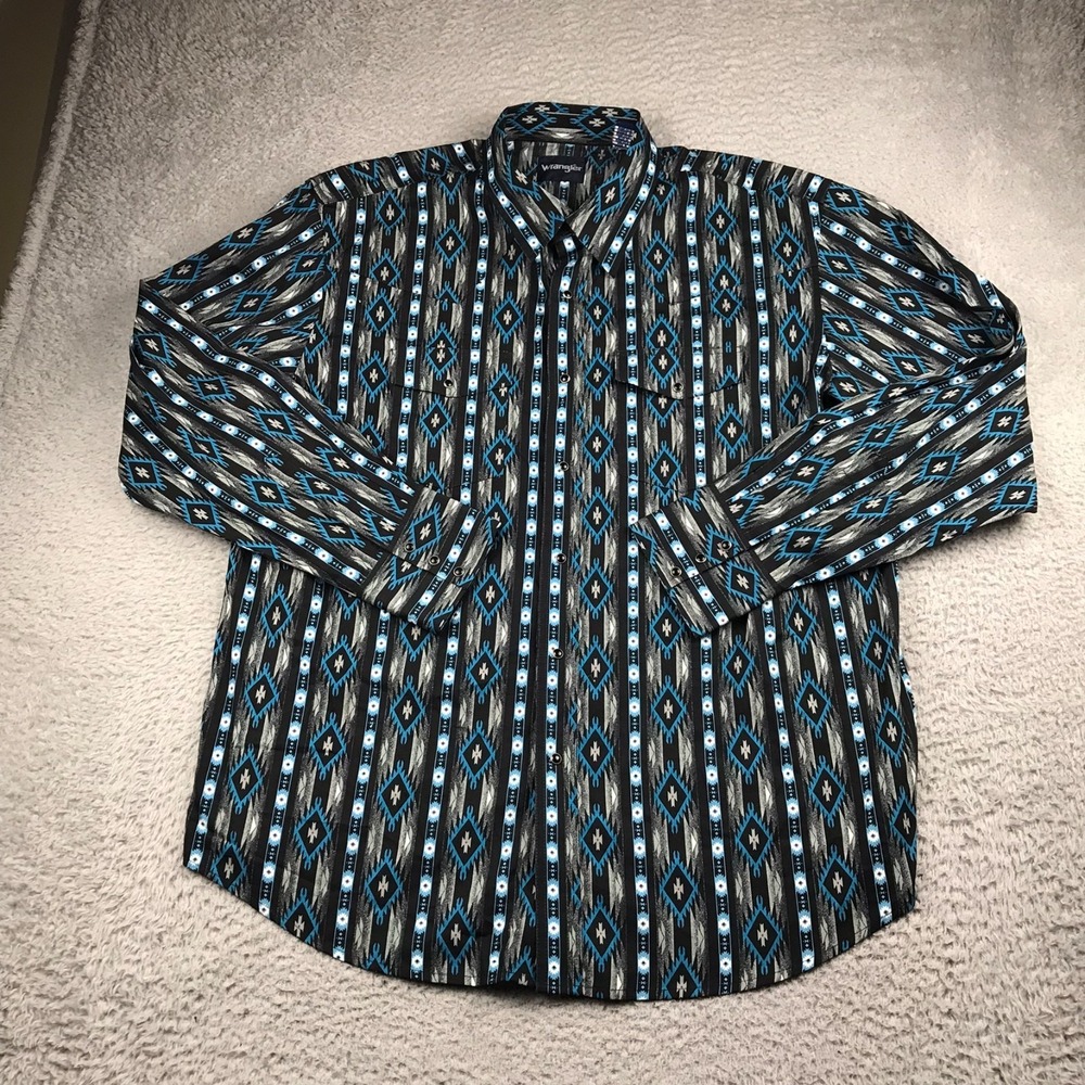 Wrangler Western Shirt Mens 2XL Black Southwest Aztec Print Pearl Snap Cowboy